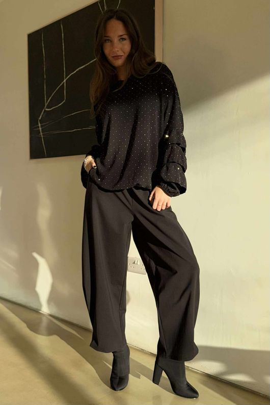 Stella Micro Stud Ruffle Blouse Black